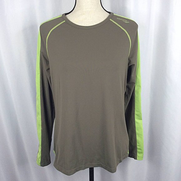 Saucony Tops - Saucony Running Athletic Top Womens Size Large Brown Green Long Sleeve Crew Neck